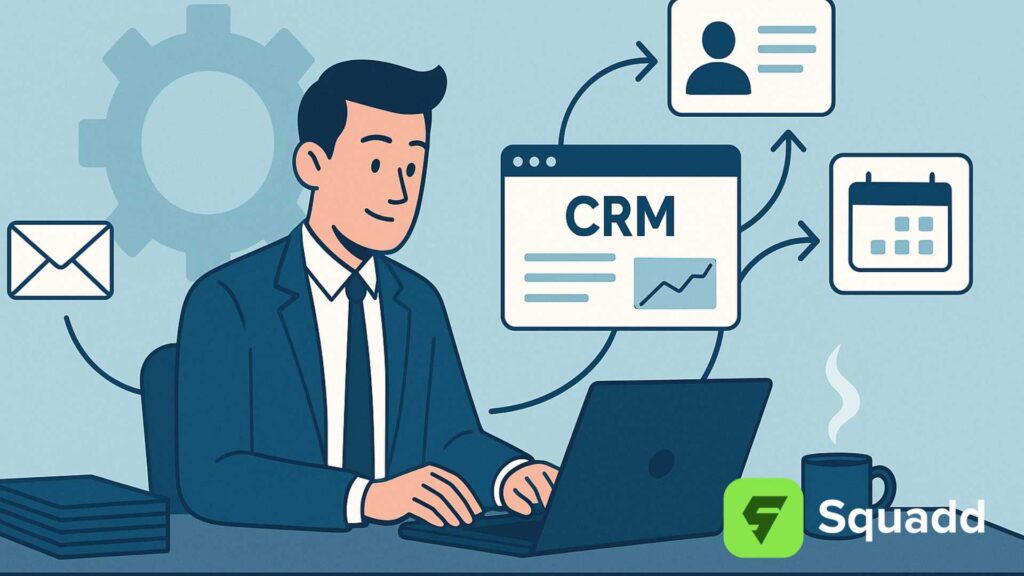 un uomo che lavora in modo automatizzato risparmiando tempo con il CRM Squadd